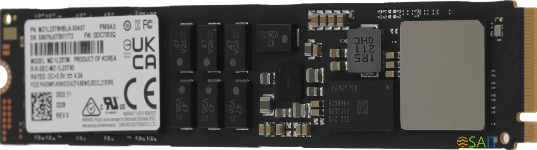 Накопитель SSD Samsung PCIe 4.0 x4 3.84TB MZ1L23T8HBLA-00A07 PM9A3 M.2 22110 1 DWPD OEM