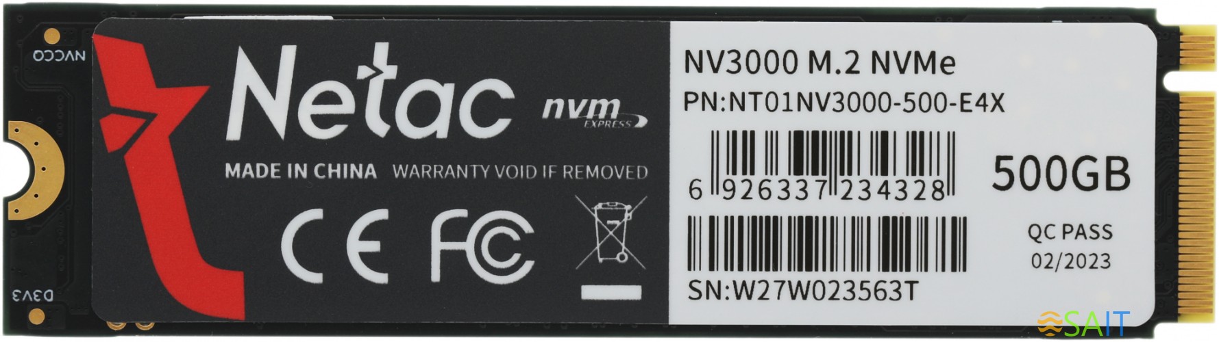 Накопитель SSD Netac PCIe 3.0 x4 500GB NT01NV3000-500-E4X NV3000 M.2 2280