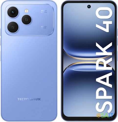 Смартфон Tecno Spark 40 256Gb 8Gb синий моноблок 3G 4G 2Sim 6.67" 720x1600 Android 15 50Mpix 802.11 a/b/g/n/ac/ax NFC GPS GSM900/1800 GSM1900 Protect FM microSD max1024Gb