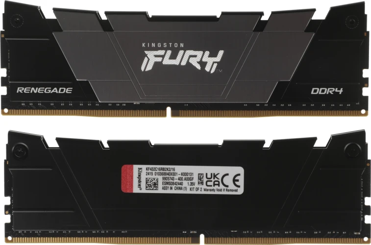 Память DDR4 2x8GB 3200MHz Kingston KF432C16RB2K2/16 Fury Renegade Black RTL Gaming PC4-25600 CL16 DIMM 288-pin 1.35В kit dual rank с радиатором Ret