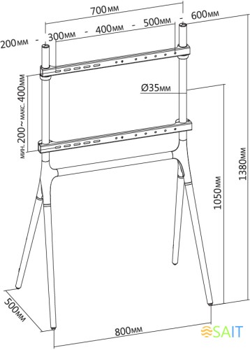 Подставка для телевизора Cactus CS-ST1247WTBCH белый/береза 49"-70" макс.40кг напольный