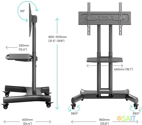 Стойка для телевизора Onkron TS1350 черный 32"-70" макс.45кг напольный мобильный