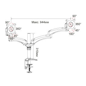Кронштейн для мониторов Cactus CS-VM-FE124D-AL серебристый 15"-27" макс.8кг настольный поворот и наклон