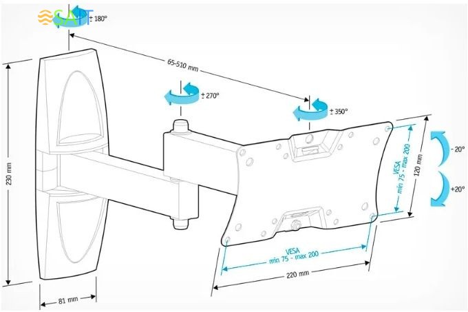 Кронштейн для телевизора Holder LCDS-5064 белый 10"-32" макс.30кг настенный поворотно-выдвижной и наклонный