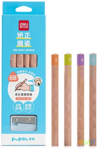 Карандаш ч/г Deli HC123-6B Pupal 6В коробка + точилка
