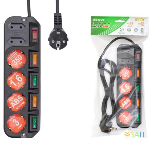 Сетевой фильтр Most ARG 1.6м (6 розеток) черный (коробка)