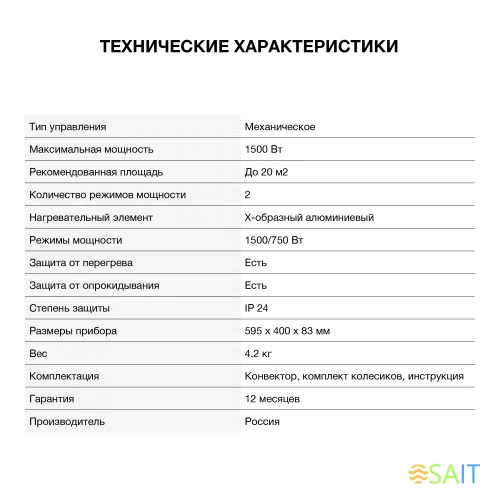 Конвектор Starwind SHV5215 1500Вт белый