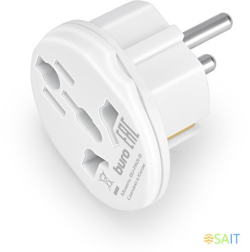 Адаптер-переходник Buro BU-PA01-W (1 розетка) белый (пакет ПЭ)