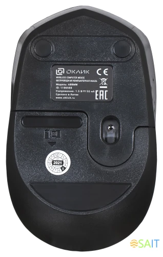 Мышь Оклик 488MW черный/синий оптическая 1600dpi беспров. USB для ноутбука 4but (1196569)