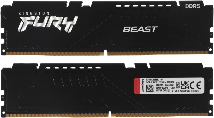 Память DDR5 2x32GB 5600MHz Kingston KF556C40BBK2-64 Fury Beast RTL Gaming PC5-44800 CL40 DIMM 288-pin 1.25В dual rank с радиатором Ret