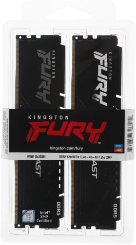 Память DDR5 2x32GB 5600MHz Kingston KF556C40BBK2-64 Fury Beast RTL Gaming PC5-44800 CL40 DIMM 288-pin 1.25В dual rank с радиатором Ret