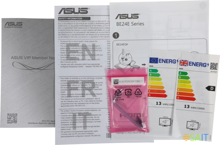 Монитор Asus 23.8" Business BE24EQK черный IPS LED 4ms 16:9 HDMI M/M Cam матовая 300cd 178гр/178гр 1920x1080 76Hz VGA DP FHD 4.6кг