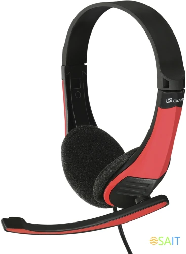 Наушники с микрофоном Оклик HS-M150 черный/красный 2.2м накладные оголовье (359486)