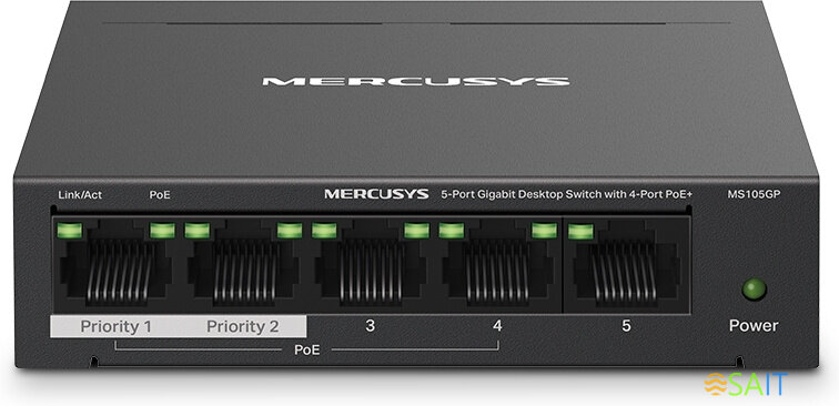 Коммутатор Mercusys MS105GP (L2) 5x1Гбит/с 4PoE+ 65W неуправляемый
