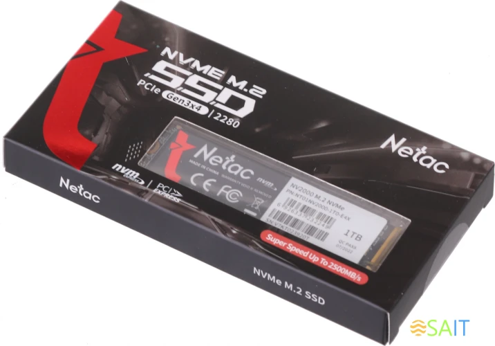 Накопитель SSD Netac PCIe 3.0 x4 1TB NT01NV2000-1T0-E4X NV2000 M.2 2280