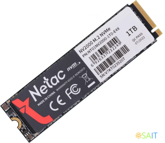 Накопитель SSD Netac PCIe 3.0 x4 1TB NT01NV2000-1T0-E4X NV2000 M.2 2280