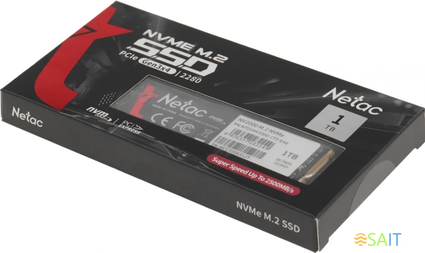 Накопитель SSD Netac PCIe 3.0 x4 1TB NT01NV2000-1T0-E4X NV2000 M.2 2280