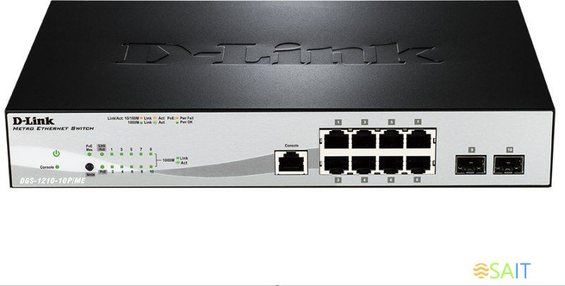 Коммутатор D-Link DGS-1210-10P/ME/A1A 8x1Гбит/с 2SFP 8PoE управляемый
