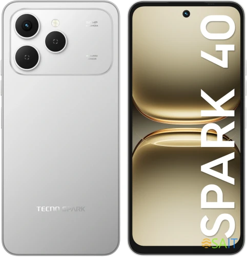 Смартфон Tecno Spark 40 256Gb 8Gb серый моноблок 3G 4G 2Sim 6.67" 720x1600 Android 15 50Mpix 802.11 a/b/g/n/ac/ax NFC GPS GSM900/1800 GSM1900 Protect FM microSD max1024Gb