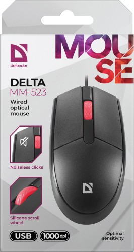 Мышь Defender Delta MM-523 черный оптическая 1000dpi USB для ноутбука 2but (52523)
