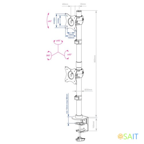 Кронштейн для мониторов Arm Media LCD-T43 черный 15"-32" макс.20кг настольный поворот и наклон верт.перемещ.