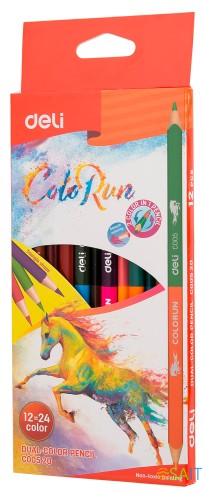 Карандаши цв. Deli EC00520 ColoRun двухцвет. липа 24цв. коробка/европод. (12шт)