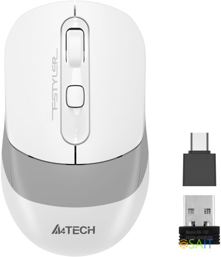 Мышь A4Tech Fstyler FG10CS Air белый/серый оптическая 2000dpi silent беспров. USB для ноутбука 4but (FG10CS AIR GRAYISH WHITE)