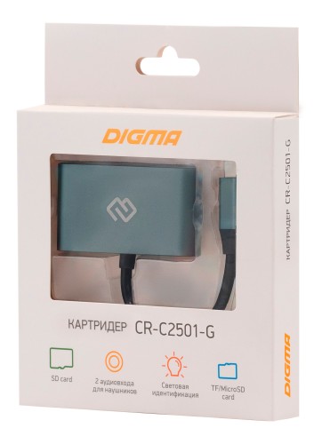 Устройство чтения карт памяти USB Type-C Digma CR-C2501-G серый