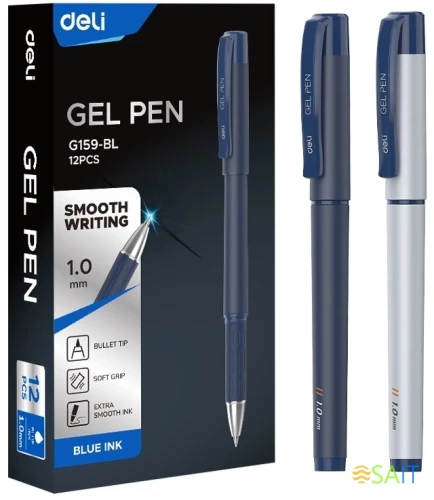 Ручка гелев. Deli EG159-BL ассорти d=1.0мм син. черн. резин. манжета