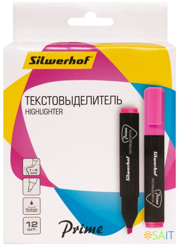 Текстовыделитель Silwerhof Prime 108031-08 скошенный пиш. наконечник 1-4мм розовый коробка