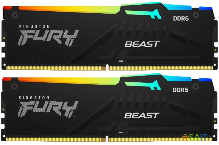Память DDR5 2x16GB 6400MHz Kingston KF564C32BBEAK2-32 Fury Beast RGB RTL Gaming PC5-51200 CL32 DIMM 288-pin 1.4В kit single rank с радиатором Ret