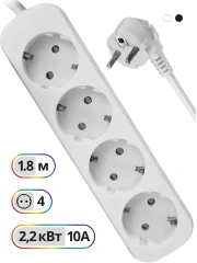 Сетевой удлинитель Defender E418 1.8м (4 розетки) белый (пакет ПЭ)