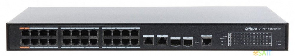 Коммутатор Dahua DH-PFS4226-24ET-240 (L2+) 24x100Мбит/с 2x1Гбит/с 2xКомбо(1000BASE-T/SFP) 22PoE+ 2PoE++ 240W управляемый