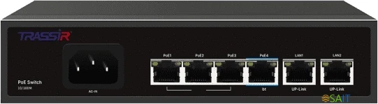 Коммутатор Trassir TR-NS1206-65-4PoE (L2) 6x100Мбит/с 4PoE неуправляемый