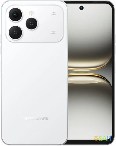 Смартфон Tecno Spark 40 256Gb 8Gb белый моноблок 3G 4G 2Sim 6.67" 720x1600 Android 15 50Mpix 802.11 a/b/g/n/ac/ax NFC GPS GSM900/1800 GSM1900 Protect FM microSD max1024Gb