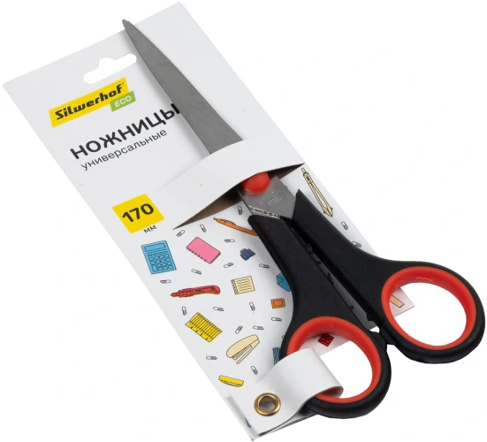 Ножницы Silwerhof Smart Eco универсальные 170мм ручки с резиновой вставкой черный/красный