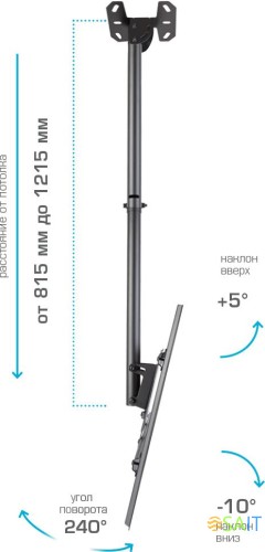 Кронштейн для телевизора Kromax COBRA-4 черный 15"-75" макс.65кг потолочный поворот и наклон