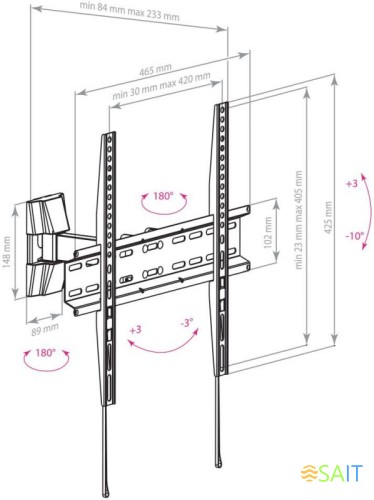 Кронштейн для телевизора Arm Media LCD-413 черный 26"-55" макс.35кг настенный поворот и наклон