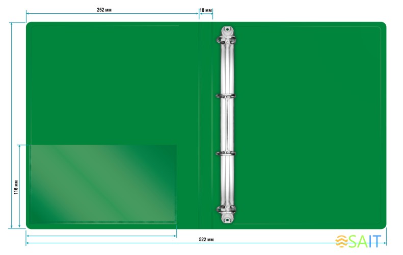 Папка на 4-х кольцах Бюрократ -0818/4RGRN A4 пластик 0.7мм кор.18мм внутр. с вставкой зеленый