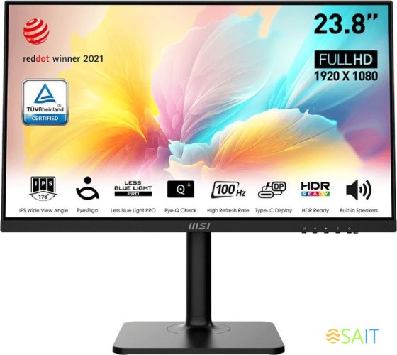 Монитор MSI 23.8" Modern MD2412P черный IPS LED 1ms 16:9 HDMI M/M матовая HAS Piv 300cd 178гр/178гр 1920x1080 100Hz FreeSync FHD USB 4.65кг