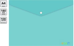 Конверт на кнопке Бюрократ Pastel -PKPAST/GRN A4 пластик 0.18мм мятный