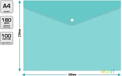 Конверт на кнопке Бюрократ Pastel -PKPAST/GRN A4 пластик 0.18мм мятный