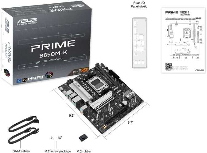 Материнская плата Asus PRIME B850M-K SocketAM5 AMD B850 2xDDR5 mATX AC`97 8ch(7.1) 2.5Gg RAID+HDMI+DP