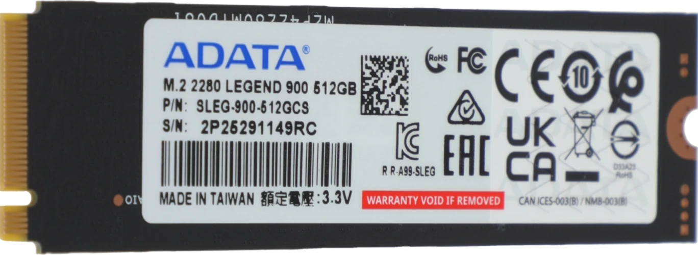 Накопитель SSD A-Data PCIe 4.0 x4 512GB SLEG-900-512GCS Legend 900 M.2 2280