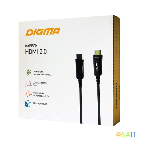 Кабель аудио-видео Digma HDMI 2.0 AOC HDMI (m)/HDMI (m) 30м. позолоч.конт. черный (BHP AOC 2.0-30)