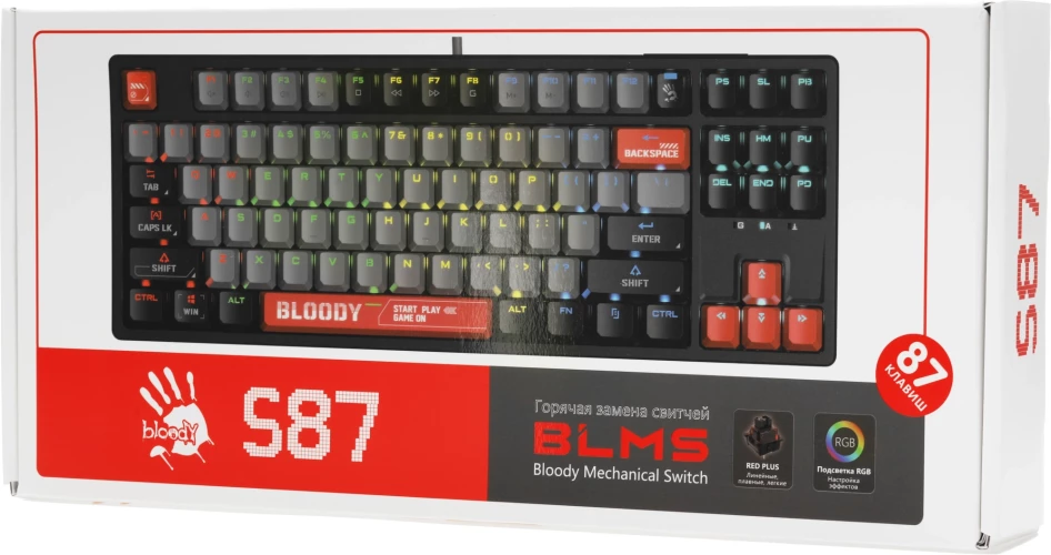 Клавиатура A4Tech Bloody S87 Energy механическая черный/красный USB for gamer LED (S87 USB ENERGY RED)