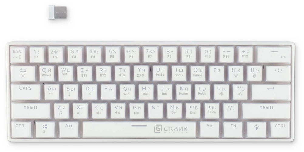 Клавиатура Оклик K763W механическая белый USB беспроводная BT/Radio Multimedia for gamer LED (1920562)