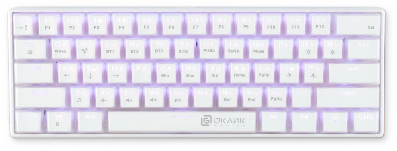 Клавиатура Оклик K763W механическая белый USB беспроводная BT/Radio Multimedia for gamer LED (1920562)