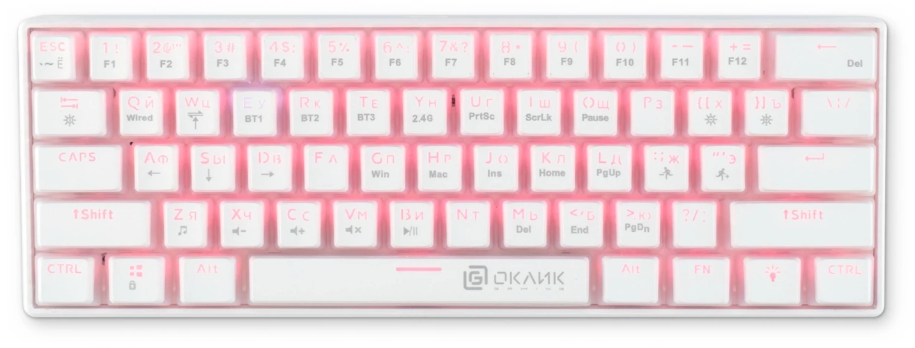 Клавиатура Оклик K763W механическая белый USB беспроводная BT/Radio Multimedia for gamer LED (1920562)