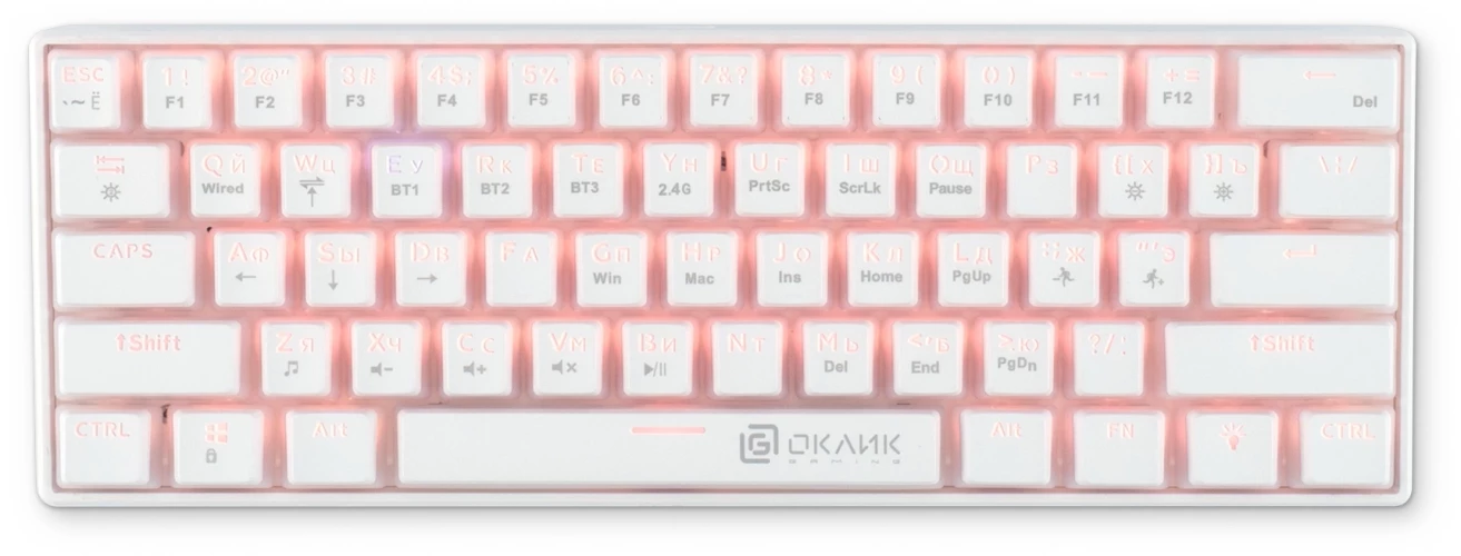 Клавиатура Оклик K763W механическая белый USB беспроводная BT/Radio Multimedia for gamer LED (1920562)